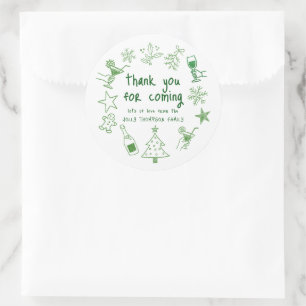 Green Glitter Scribble Doodles Thank You Classic Round Sticker