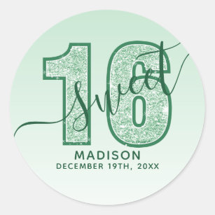 Green Glitter Script Sweet 16 Birthday Classic Round Sticker