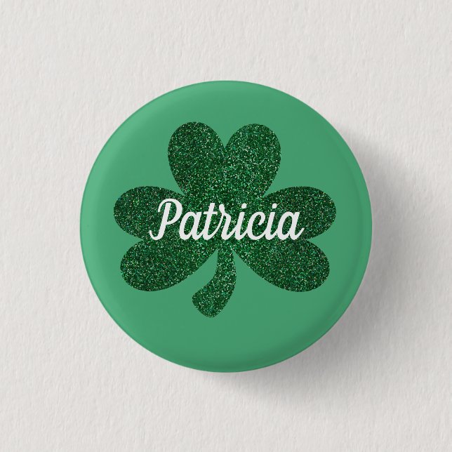Green Glitter Shamrock Clover St Patrick's Day 1 Inch Round Button (Front)