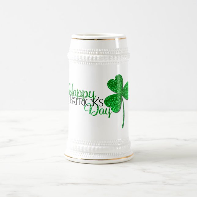 Green Glitter Shamrock Happy St Patrick’s Day  Beer Stein (Center)