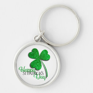 Green Glitter Shamrock Happy St Patrick’s Day  T-S Keychain