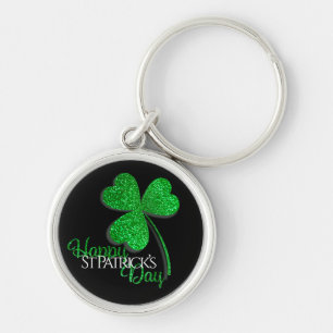 Green Glitter Shamrock Happy St Patrick’s Day  T-S Keychain
