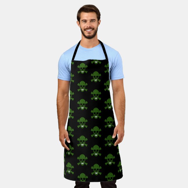 Green Glitter Skull And Crossbones Apron (Worn)