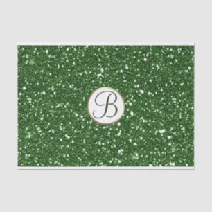 Green Glitter Sparkle Glam Monogram Initial Custom Tissue Paper