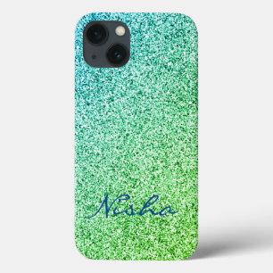 Green Glitter Sparkle Monogram iPhone 13 Case