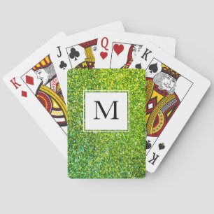 Green Glitter Sparkle MONOGRAM Playing Cards