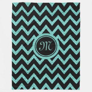 Green Glitter & Sparkles With Black Zigzag Pattern Fleece Blanket