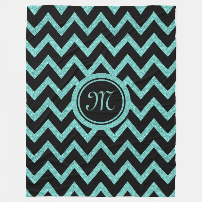 Green Glitter & Sparkles With Black Zigzag Pattern Fleece Blanket (Front)