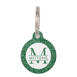 Green Glitter Sparkly Monogram Pet Tag