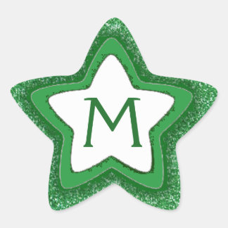 Green glitter star customizable monogram stickers