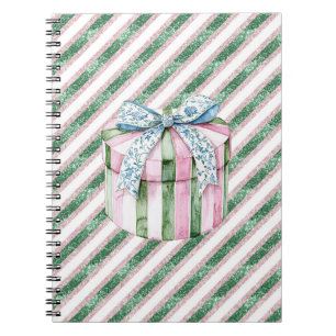 Green Glitter Stripes Pink Blue Box Notebook