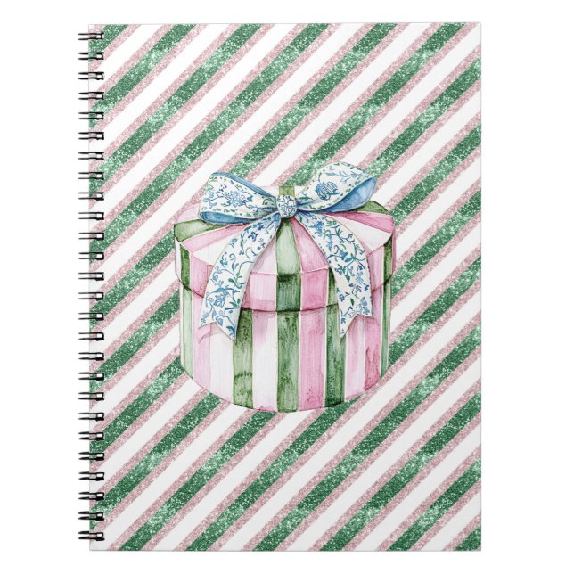 Green Glitter Stripes Pink Blue Box Notebook (Front)
