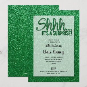 Green Glitter SURPRISE Birthday Invitations