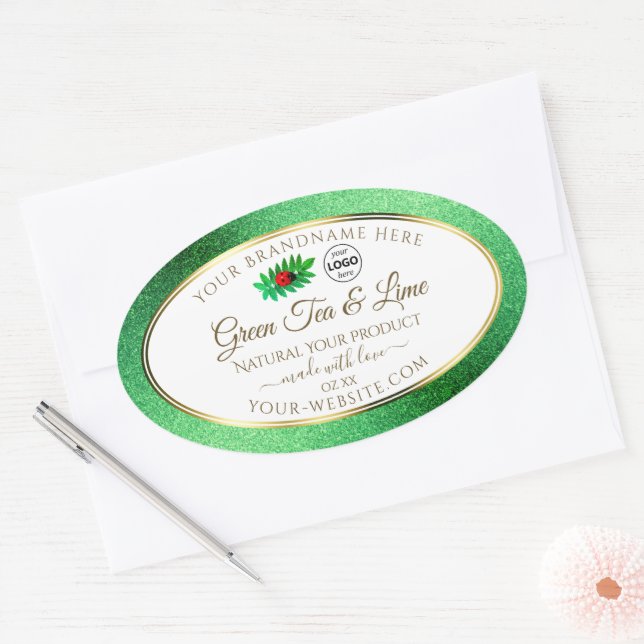 Green Glitter White Product Labels Ladybug Logo (Envelope)