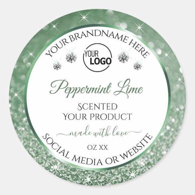 Green Glitter White Product Labels Logo Diamonds  (Front)