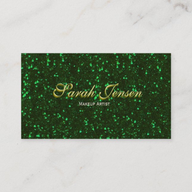 Green Glitter with Gold Lettering Business Card (Front)