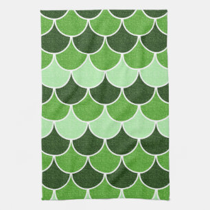 Green Glittery Mermaid Scales Pattern Kitchen Towel
