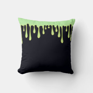 Green Glow Drips Dripping Halloween Throw Pillow