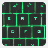 Green glow QWERTY computer keyboard keys