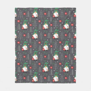 Green Gnome Christmas Tree Ornaments Pattern Fleece Blanket