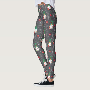 Green Gnome Christmas Tree Ornaments Pattern Leggings