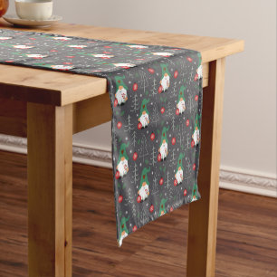 Green Gnome Christmas Tree Ornaments Pattern Short Table Runner