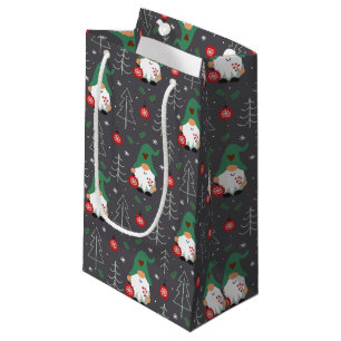 Green Gnome Christmas Tree Ornaments Pattern Small Gift Bag