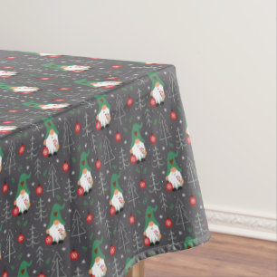 Green Gnome Christmas Tree Ornaments Pattern Tablecloth