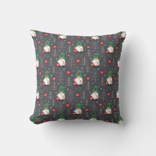 Green Gnome Christmas Tree Ornaments Pattern Throw Pillow