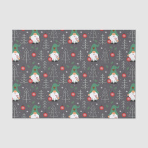 Green Gnome Christmas Tree Ornaments Pattern Tissue Paper