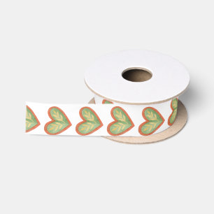 Green Gnome Heart Village on White Satin Ribbon