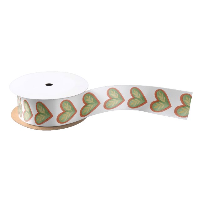 Green Gnome Heart Village on White Satin Ribbon (Spool)