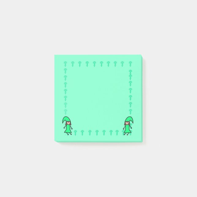 Green Gnome with Mushrooms Post it Notes (Front)