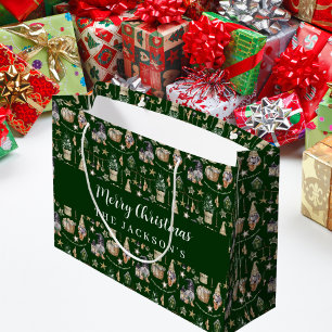 Green gnomes nordic farmhouse Christmas  Large Gift Bag