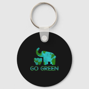 Green Go Elephant Nature Climate Protect Hour Day Keychain