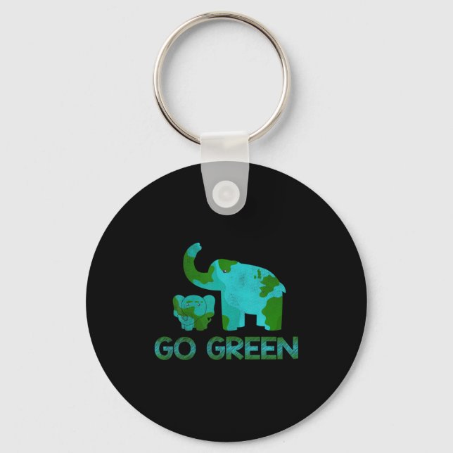 Green Go Elephant Nature Climate Protect Hour Day  Keychain (Front)