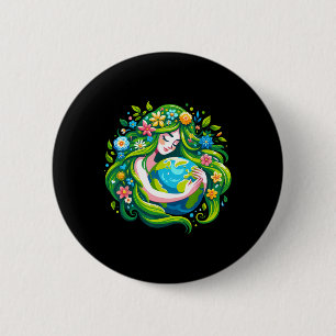 Green Goddess Earth Day Save Our Planet Women Girl 2 Inch Round Button