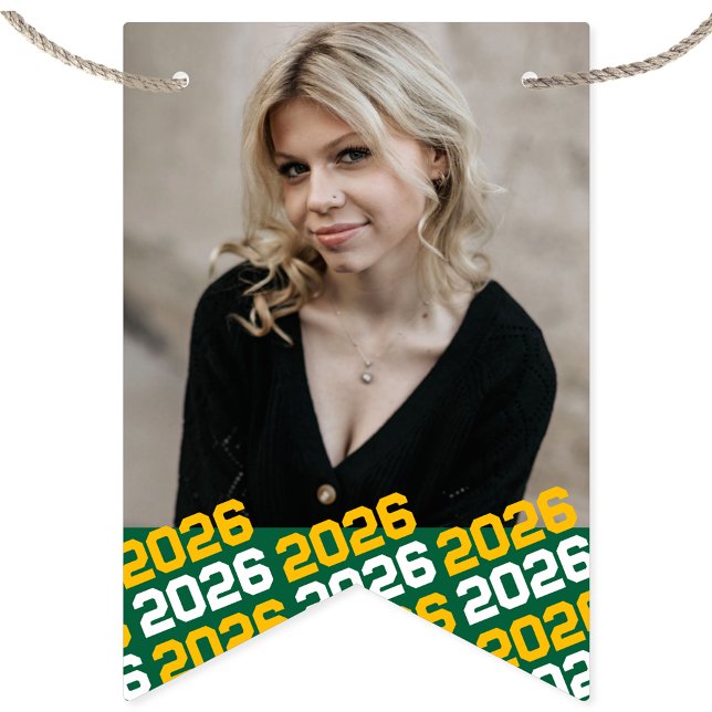 Green & Gold 16 Photo Graduation Hanging Banner (16 Photo Hanging Graduation Year Banner)