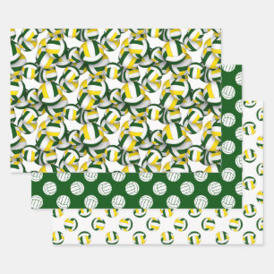 green gold 3 piece coodinating volleyball  wrapping paper sheet