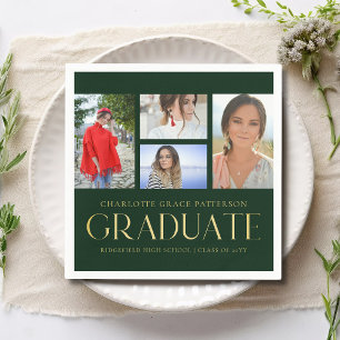 Green Gold 4 Photo Graduation Party Collage Napkin