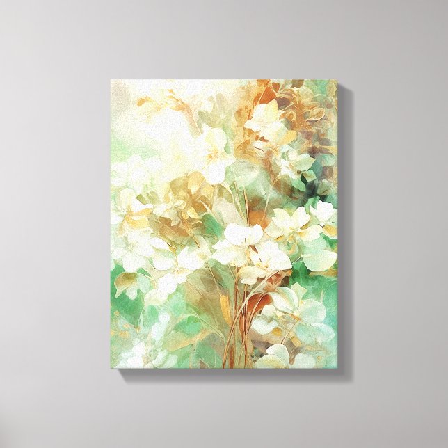 Green & Gold Abstract Floral Canvas Wall Art (Front)