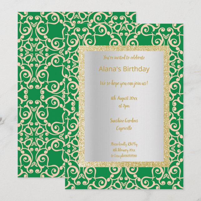Green Gold Abstract Gold birthday Invitation (Front/Back)