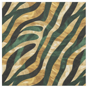 Green & Gold Abstract Lines Fabric