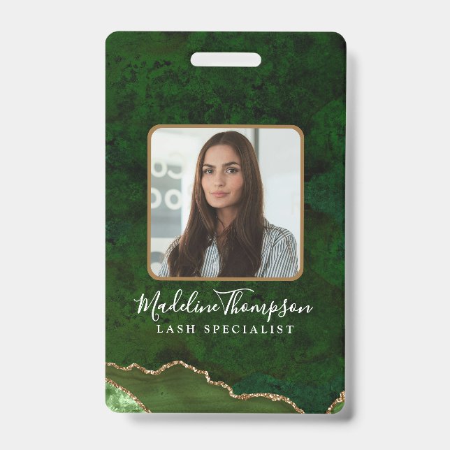 Green Gold Agate Marble Business Company ID Badge (Front)