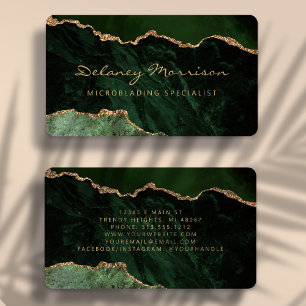 Green Gold Agate Microblading Rounded Business Card