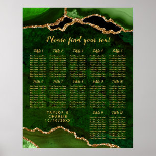 Green Gold Agate Wedding Seating Chart 12 Table