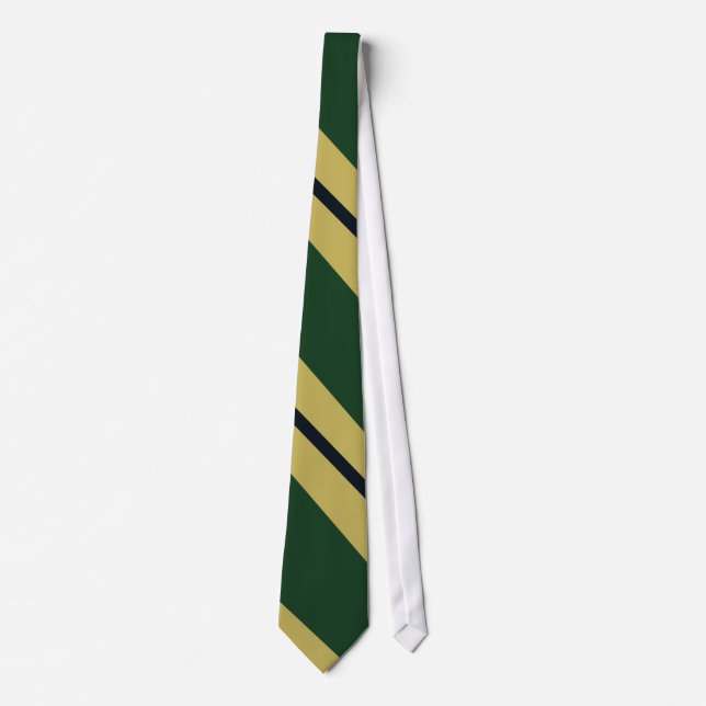 Green, Gold, and Navy Diagonal-Striped Tie (Front)