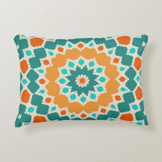 Green Gold and Red Flowers and Diamonds Accent Pillow