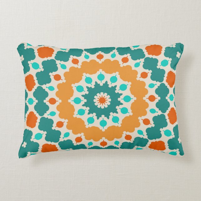 Green Gold and Red Flowers and Diamonds   Accent Pillow (Front)