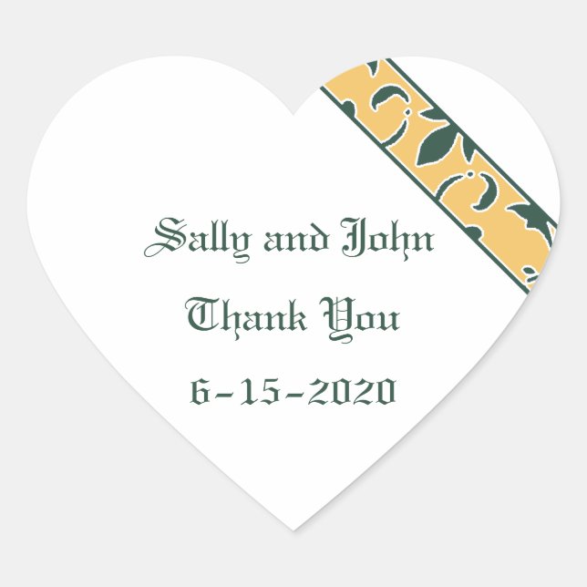 Green, Gold, and White, Damask Favour Sticker (Front)